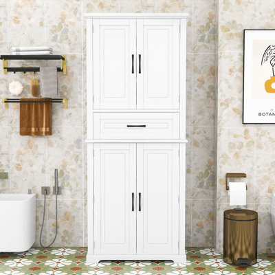 Modern Wood Bathroom Storage Cabinet with Adjustable Shelf, Storage Drawer and Anti-Tipping Design