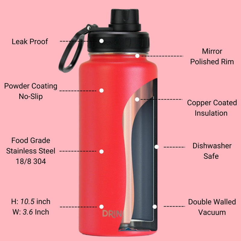 Bouteille d'eau en acier inoxydable Sport 32 oz, Rouge campagnard