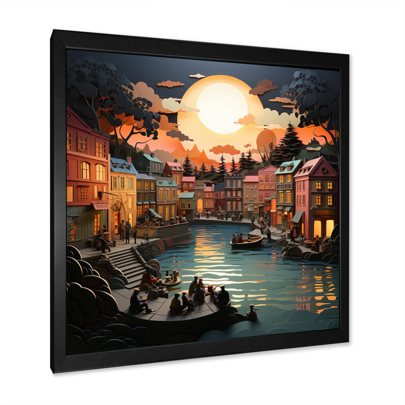 Port Harbour Symphony Papercut II - impression, Cadre simple noir, H 36 po x l 36 po x P 1,5 po