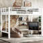Lit mezzanine simple en métal blanc avec échelles doubles, structure stable pour dormir en toute sécurité et fonction de rangement en blanc, double accès structurellement fiable
