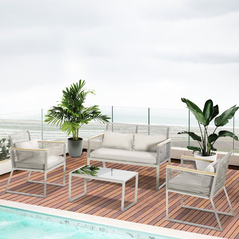 Estellar Metal 4 - Person Seating Group with Cushions, Grey, Grey