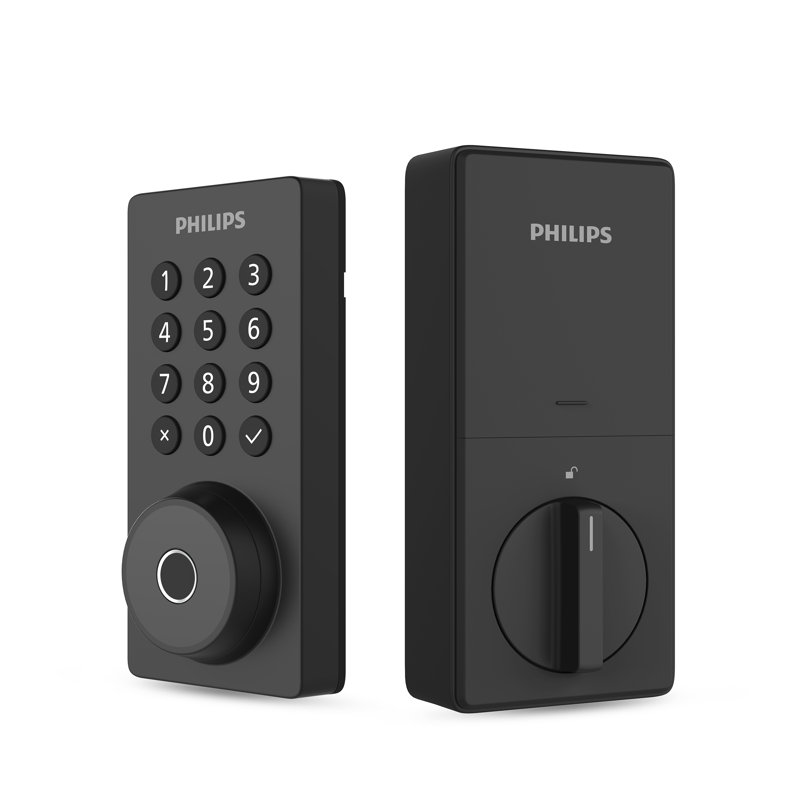 Serrure de porte Philips Smart Wi-Fi avec bouton-poussoir lumineux, code d'empreinte digitale, clé traditionnelle et accès aux applications