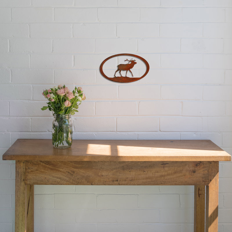Rustic Natural Rust Patina Steel Elk Oval Wall Decor