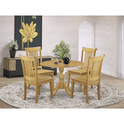5 Piece Dining Room Furniture Set Includes a Round Kitchen Table with Dropleaf and 4 Dining Chairs, 42x42 Inch, Oak
