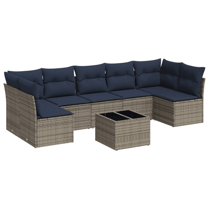 Ensemble de canapé de patio 8 pièces avec coussins en rotin de polyester, Gris, Marine