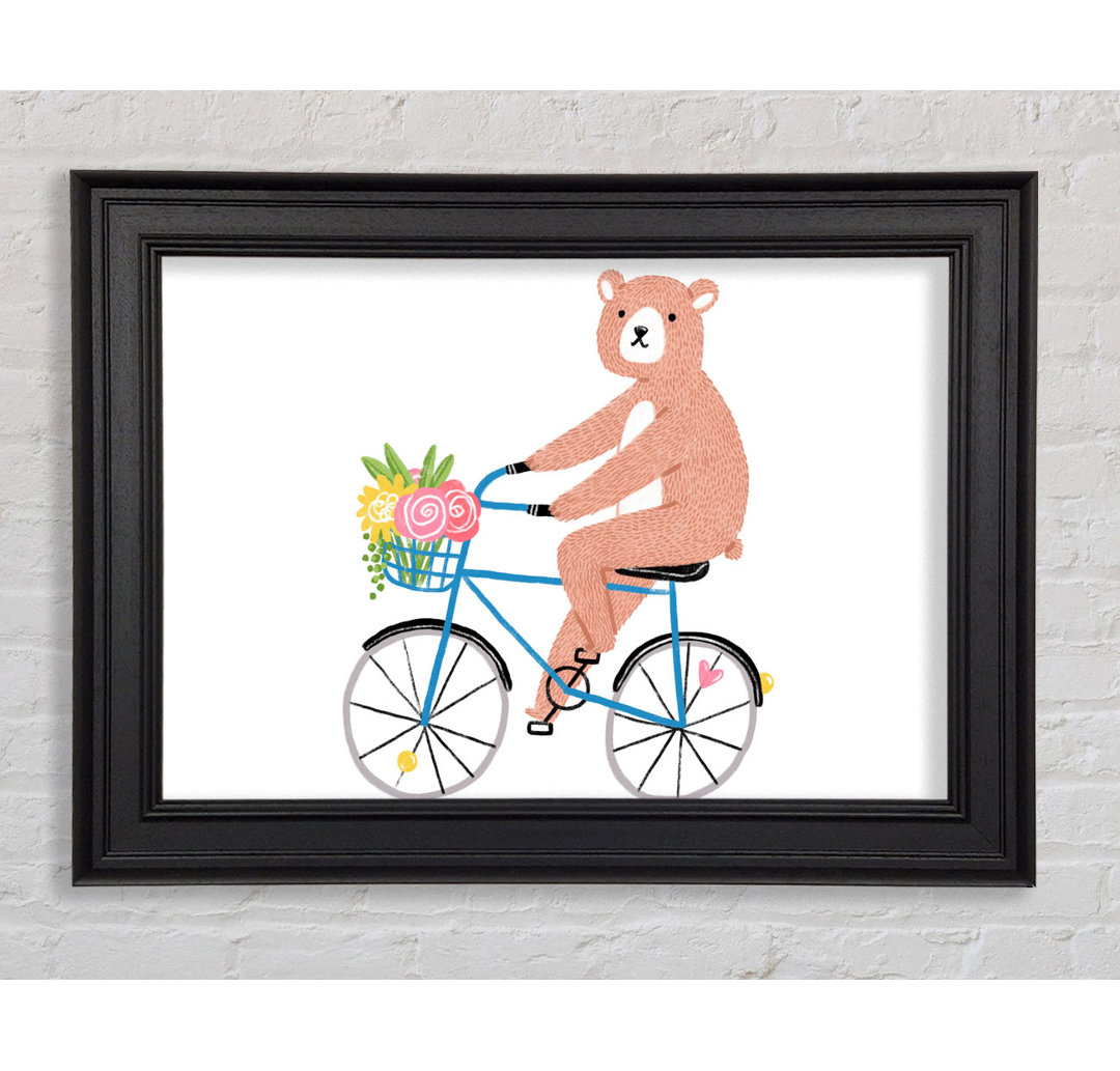 Gerahmtes Leinwandbild Bear Riding A Bike