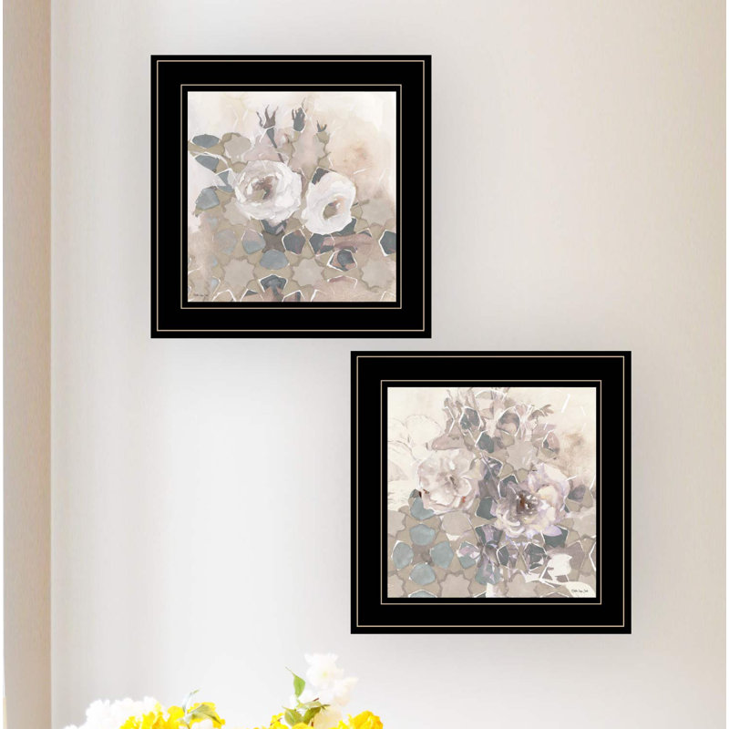 Transitional Blooms 2-Piece Vignette Framed Wall Art for Home Wall Décor by Stellar Design Studio, Black/White Framed
