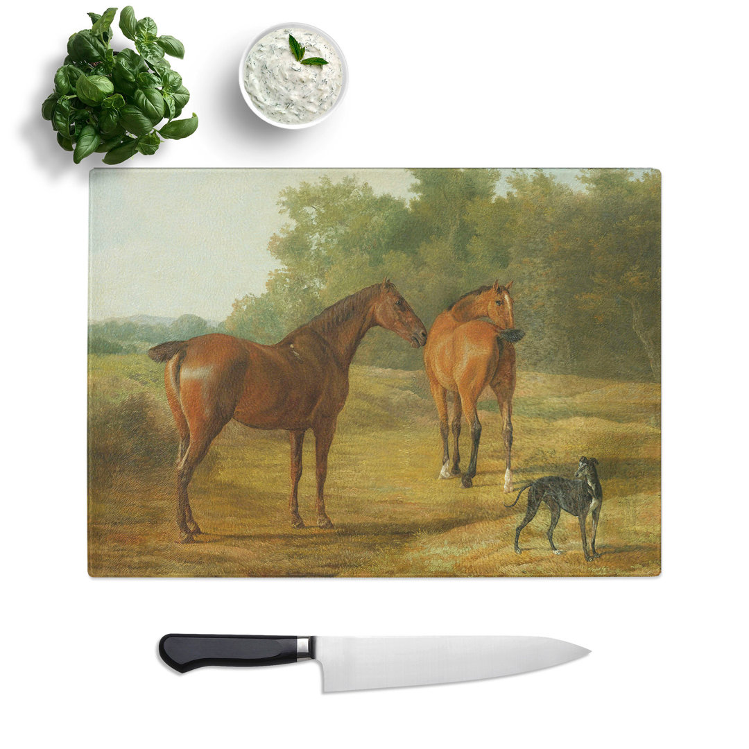 Horses and Hound by Jacques-Laurent Agasse Chopping Board