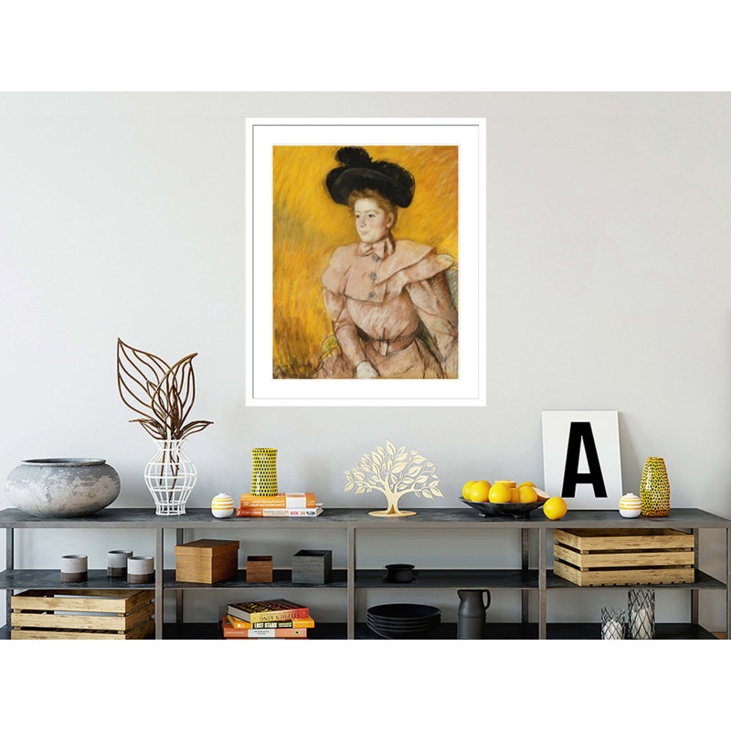 «Woman in a Black Hat and a Raspberry Pink» par Mary Cassatt - impression giclée encadrée, H 40,2 po x l 33,5 po