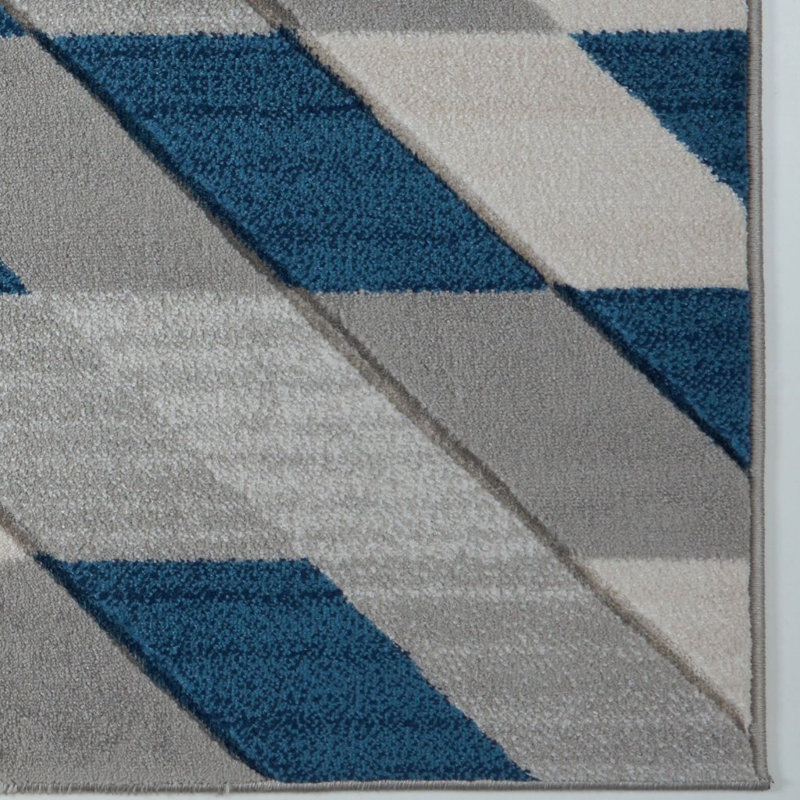 Tapis bleu / gris à motif géométrique Billie-Loren, Rectangle 1 pi 10 po x 2 pi 11 po