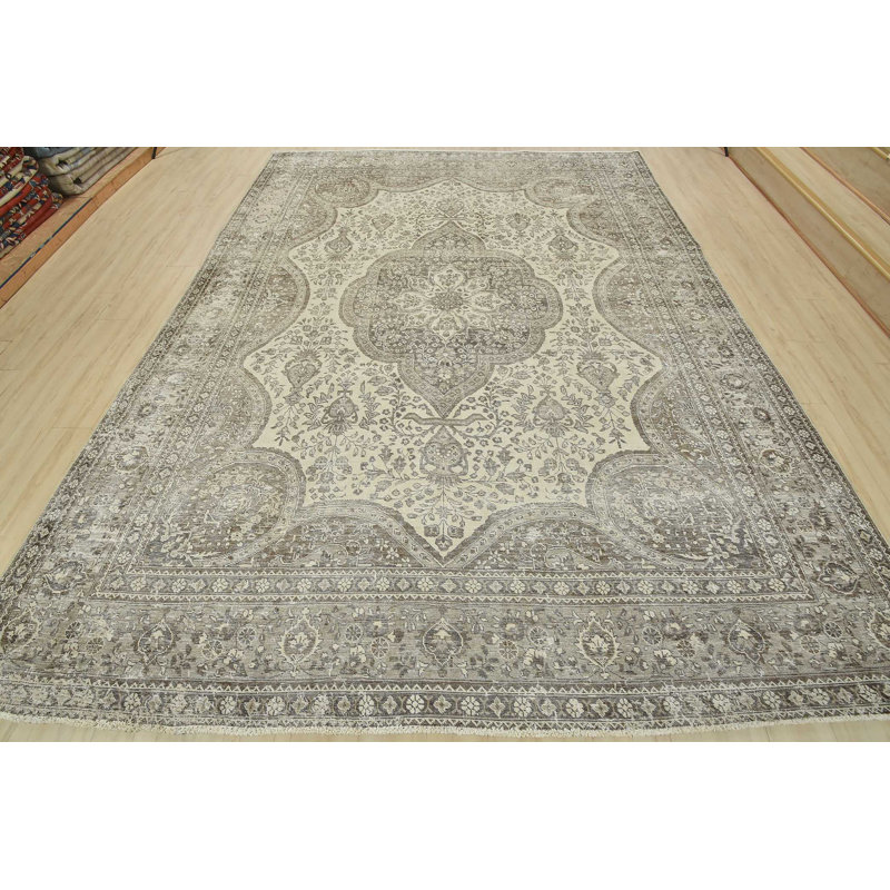 Tapis beige en laine unique des années 1980 de 10 pi x 12 pi 10 po Myong