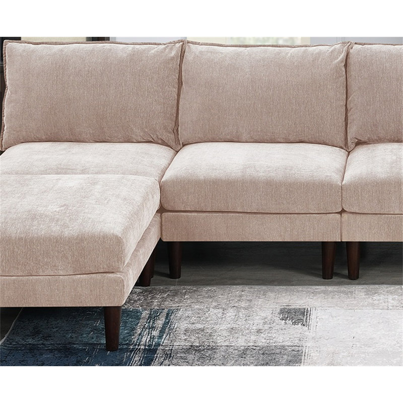 Moderne magnifique ensemble modulaire 6 pièces 4X chaises sans accoudoirs 2X repose-pieds canapé en tissu rose rosé Morgan