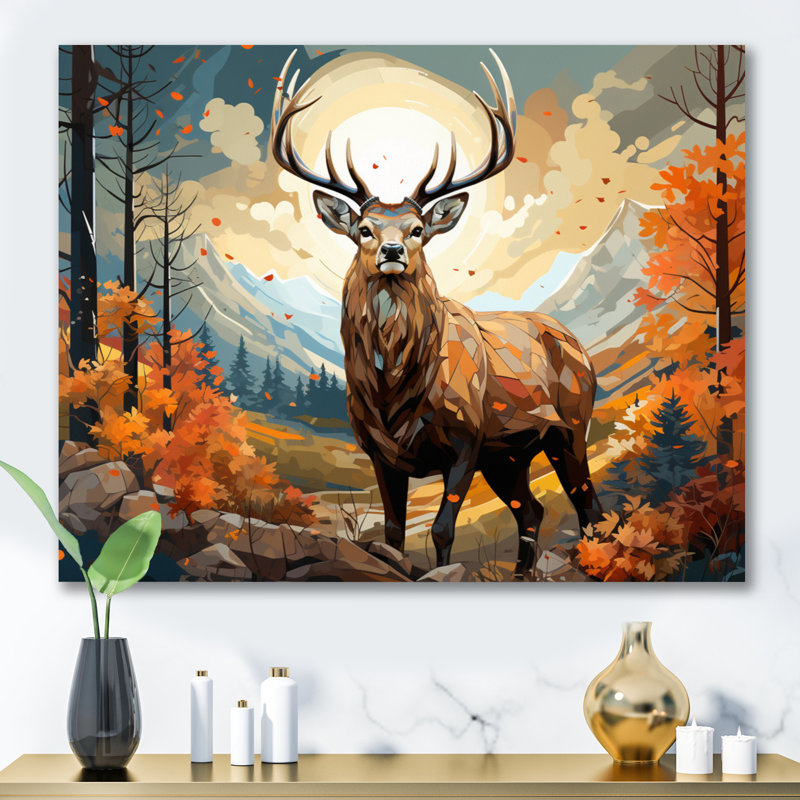 Deer Abstracted Forest - Animals Canvas Wall Art, H 34 po x l 44 po x P 1,5 po, Toile tendue