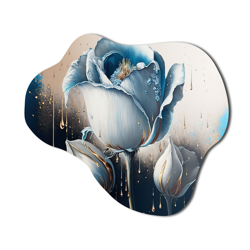 Décoration murale irrégulière en métal bleu clair et lys Cally II II - lis de Calla, H 28 po x l 25 po