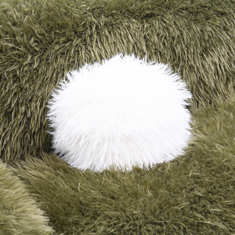 Canapé Harry en fausse fourrure avec coussin boule, Vert