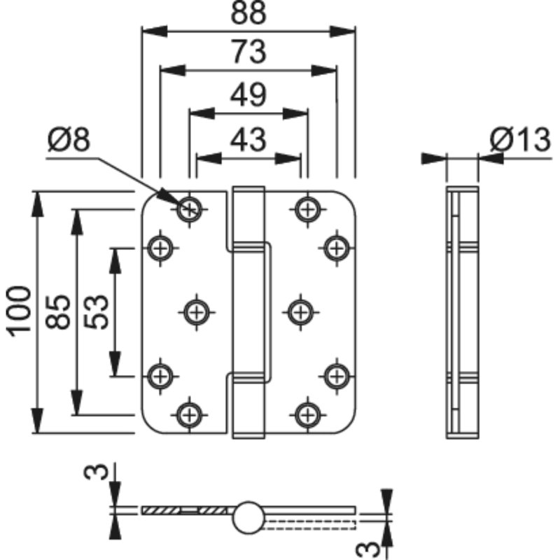 10cm H x 9cm W Spring Single Door Hinge