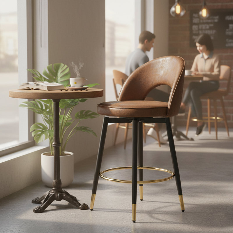 Adjustable Swivel Bar Stools Set of 2, Modern Upholstered Bar Chairs with Metal Legs, Kitchen Island & Home Bar Seating