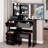 37" Middle Size Left Drawer Desktop Vanity Table + Cushioned Stool, Extra Large Right Sliding Mirror, Multi Layer High Capacity Storage, Practical Fashionable Dresser, Suitable For Large Space-1524879593