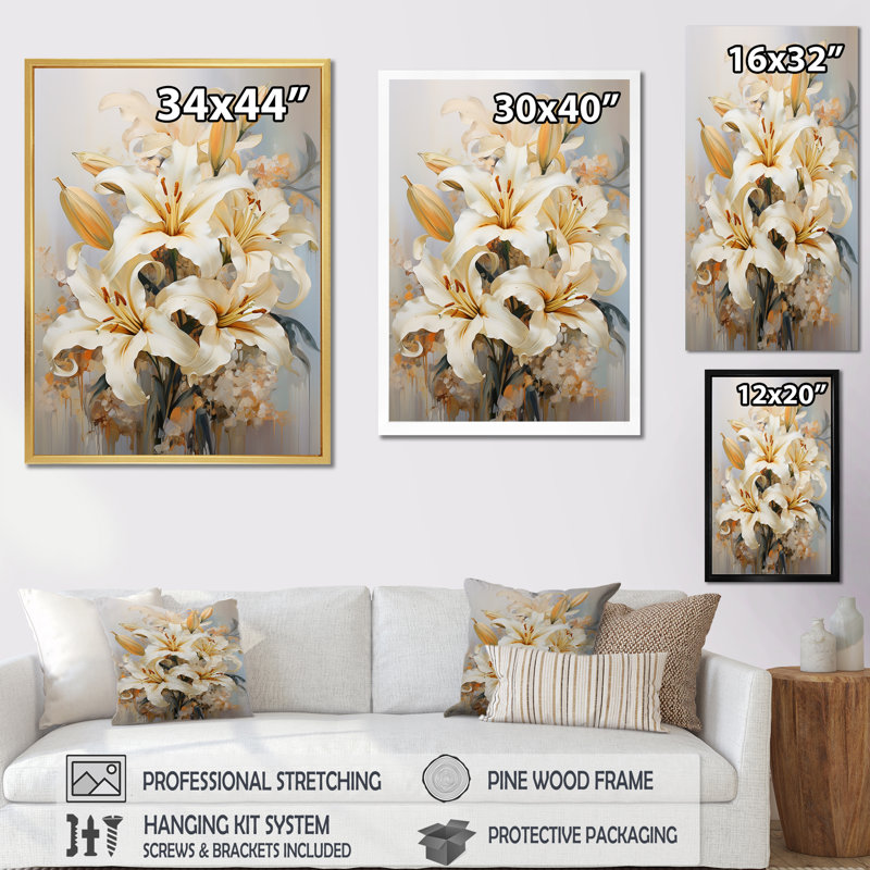 «Beige et or» Pure Lily Beauty Whispers I, reproduction sur toile, H 20 po x l 12 po x P 1 po, Cadre simple noir