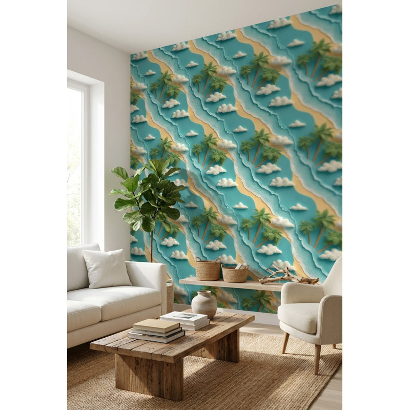 Papier peint plage tropicale, palmiers, océan