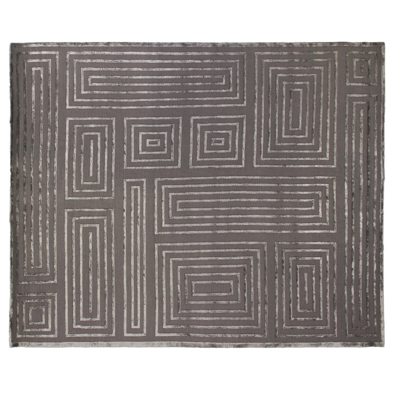 Metro-Velvet Geometric Area Rug in Raisin Brown, Rectangle 9' x 12'