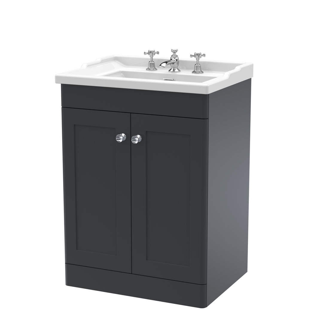 B&Q - Classique 600mm Floor Standing 2 Door Unit With 3 Tap Hole Basin-Soft Black - Image 2