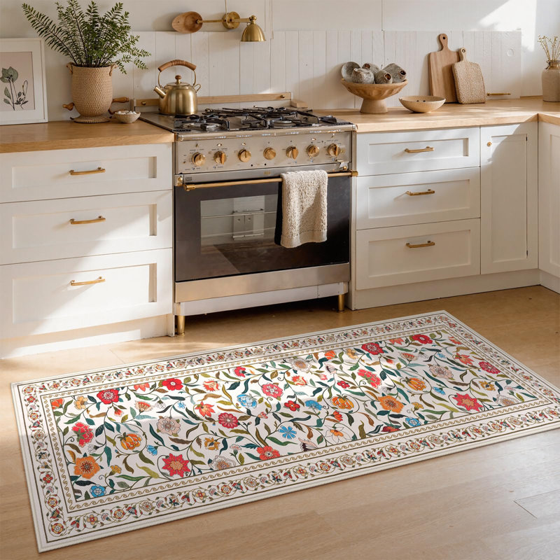 Tapis floral lavable pour salon, tapis Boho, Tapis de couloir 2 pi x 6 pi