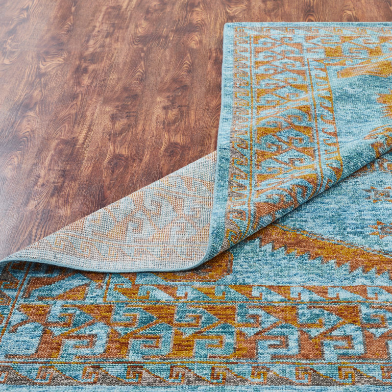 Tribal Elegance Orange/Rust/Grey Hand-Knotted Wool Area Rug, Rectangle 12' x 15', Blue