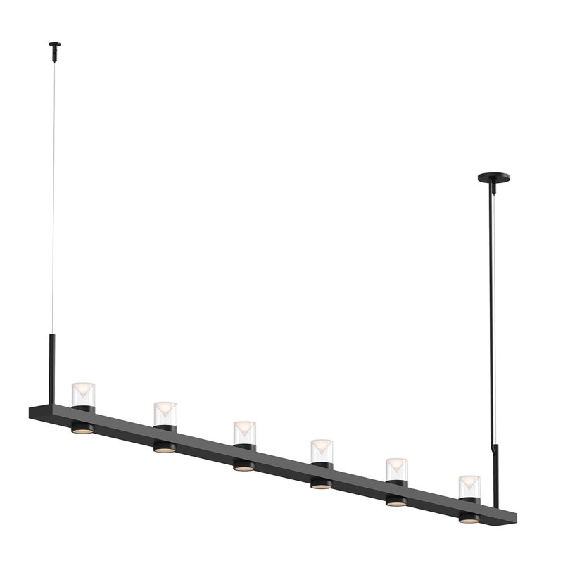 Luminaire suspendu linéaire à DEL 6 lumières pour îlot de cuisine Intervals®, Noir, Transparent