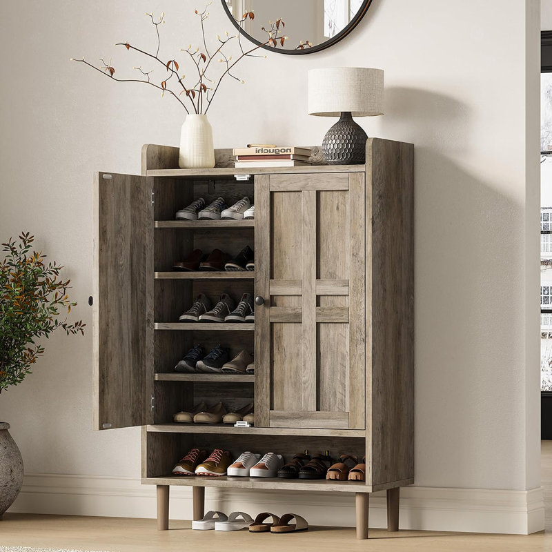 Range-chaussures, grande armoire à chaussures avec 2 portes, range-chaussures de style campagnard, tablettes anti-basculement