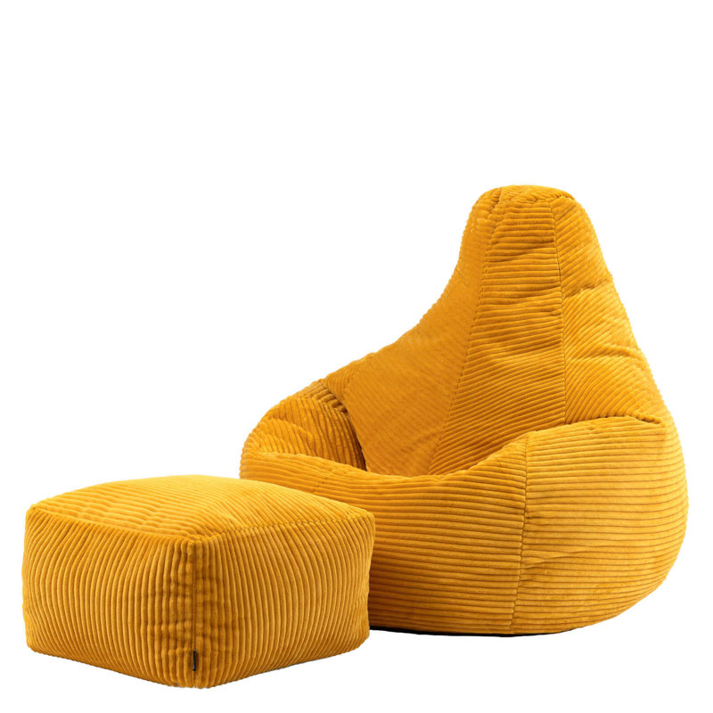 Dalton Corduroy Recliner Bean Bag and Footstool, Ochre Yellow
