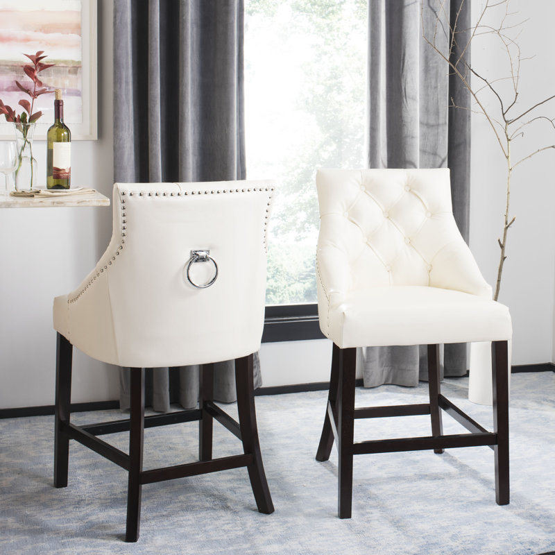 Balyon Upholstered Counter Stool, White, Counter Stool (26" Seat Height)