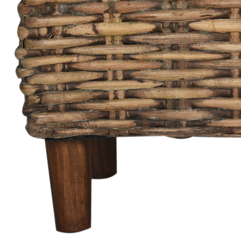 Stylish Upholstered Bench with Organic Woven Mango Wood & Durable Kretes Plant Fiber Design for Home