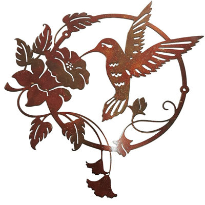 Round Metal Bird Wall Art Decoration Living Room Hummingbird Flowers Outdoor Metal Wall Art