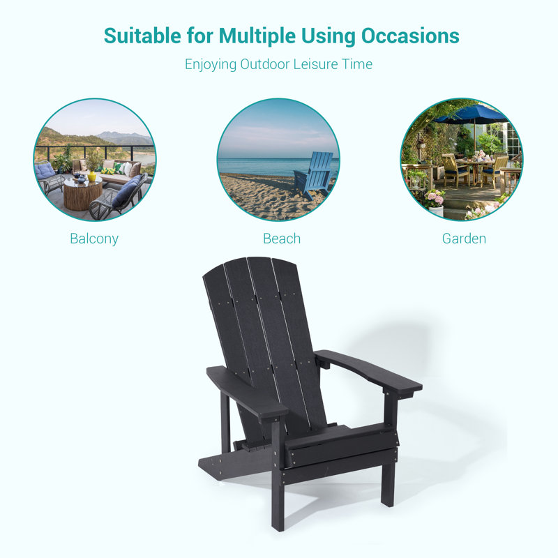 Younts Outdoor HIPS Plastic Adirondack Chair Modern Patio, Black