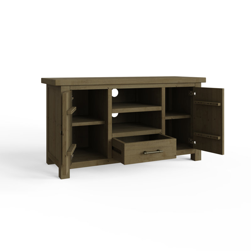 Almerton 2 Door 1 Drawer Large TV Cabinet Stand Unit – Solid Reclaimed Natural Pine. For Up To 50 Inch TVs. Fully Assembled.