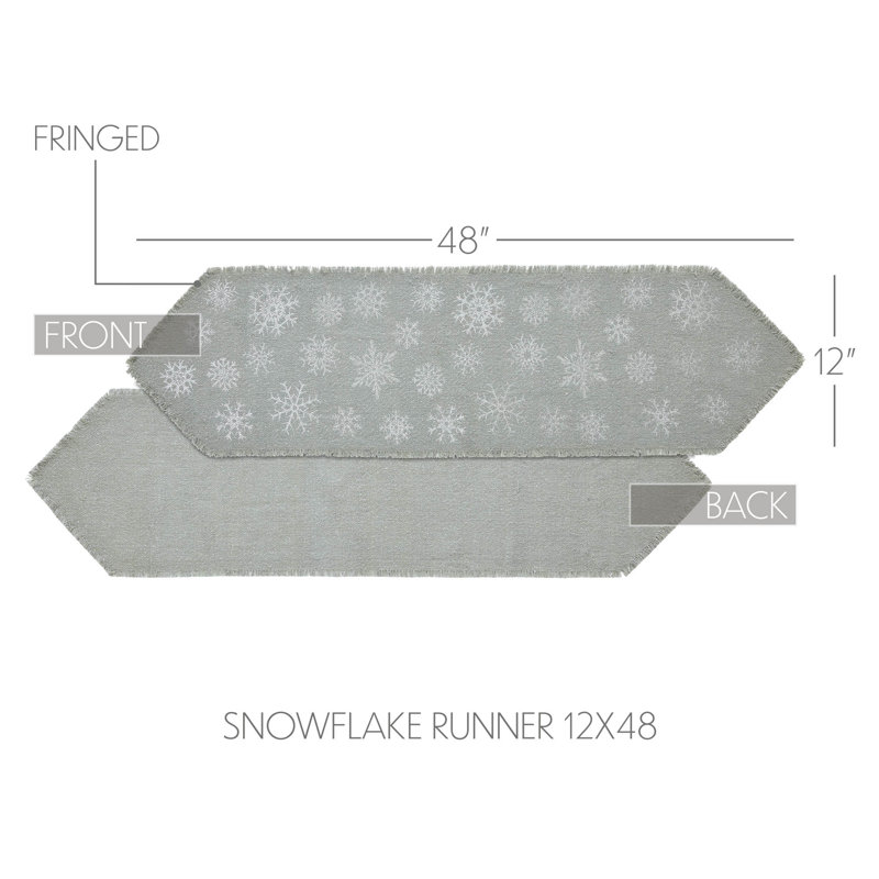 Yuletide Rectangle Geometric Cotton Table Runner, 48" x 12", Dove Gray