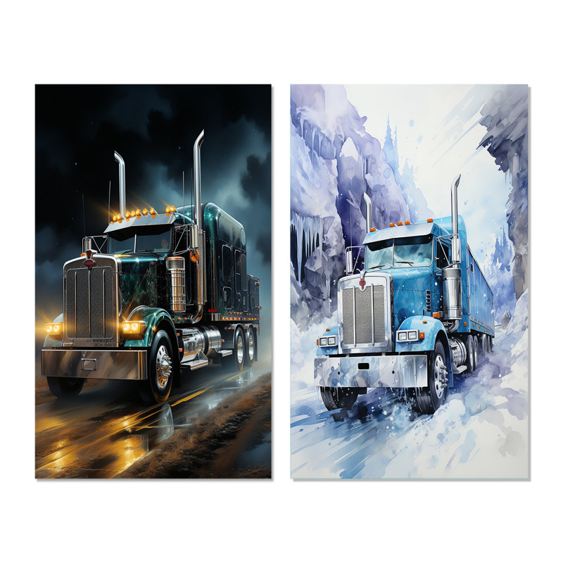 «Semi Truck Midnight Cruiser», 2 pièces, Toile tendue, H 32 po x l 32 po