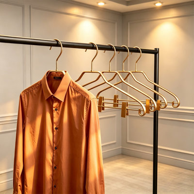 Paquet de 10 cintres en aluminium doré avec pinces antidérapantes, cintres en métal 2 en 1 pour le rangement des vêtements et la présentation des vêtements