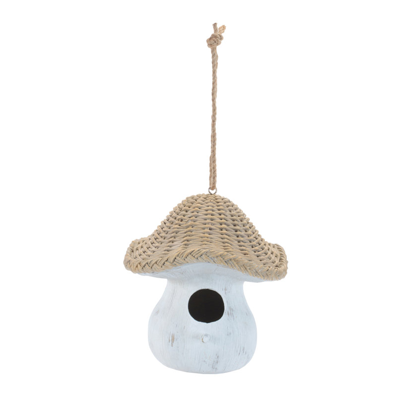 Maison d'oiseaux champignon avec motif en osier H 8 po