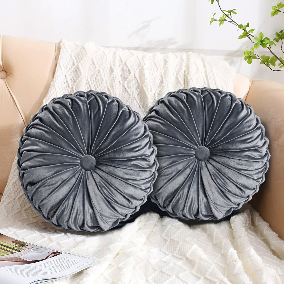Velvet Round Throw Pillow (Set of 2) Homechoice International Group Color: Dark Gray