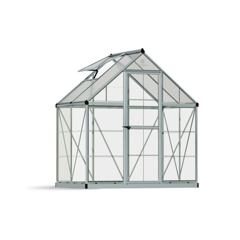 Palram - Canopia Hybrid 6' W X 4' D Greenhouse Walk-In Hobby Polycarbonate Aluminum Frame Greenhouse Kit With Roof Vent - Green