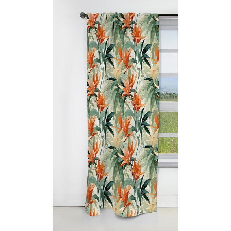 Rideau occultant floral vert et orange en bambou Mirage, L 52 po x L 108 po