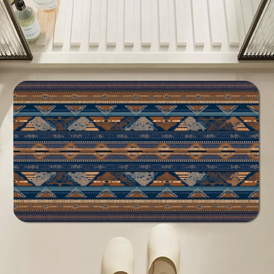 Native American Small Bath Mat Non Slip, Southwestern Aztec Bathroom Floor Mat, Tribal Geometric Vintage Shower Rug Quick Dry Washable Absorbent Diatomaceous Earth Mats Door Mats Kitchen Rug 16"x24"