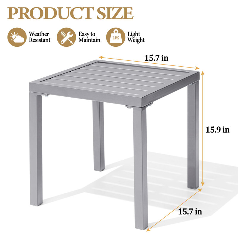 Outdoor Metal Square Side Table, Gray