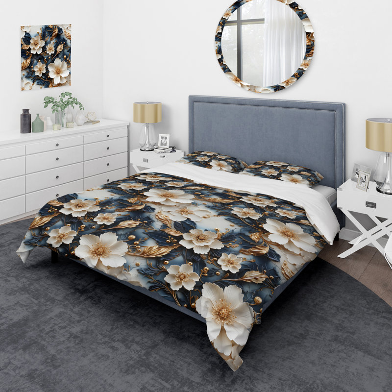 Ensemble de housse de couette Victorian Opulence Marble Pattern II, Housse de couette pour grand lit et 2 taies décor