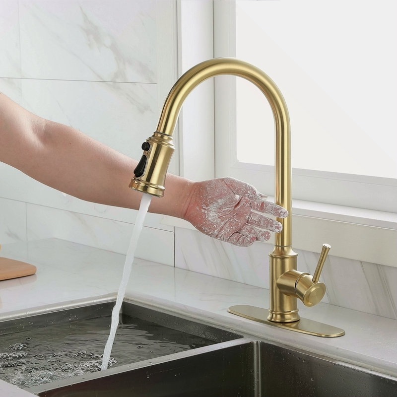 Robinet de cuisine tactile avec douchette extractible, Or brossé