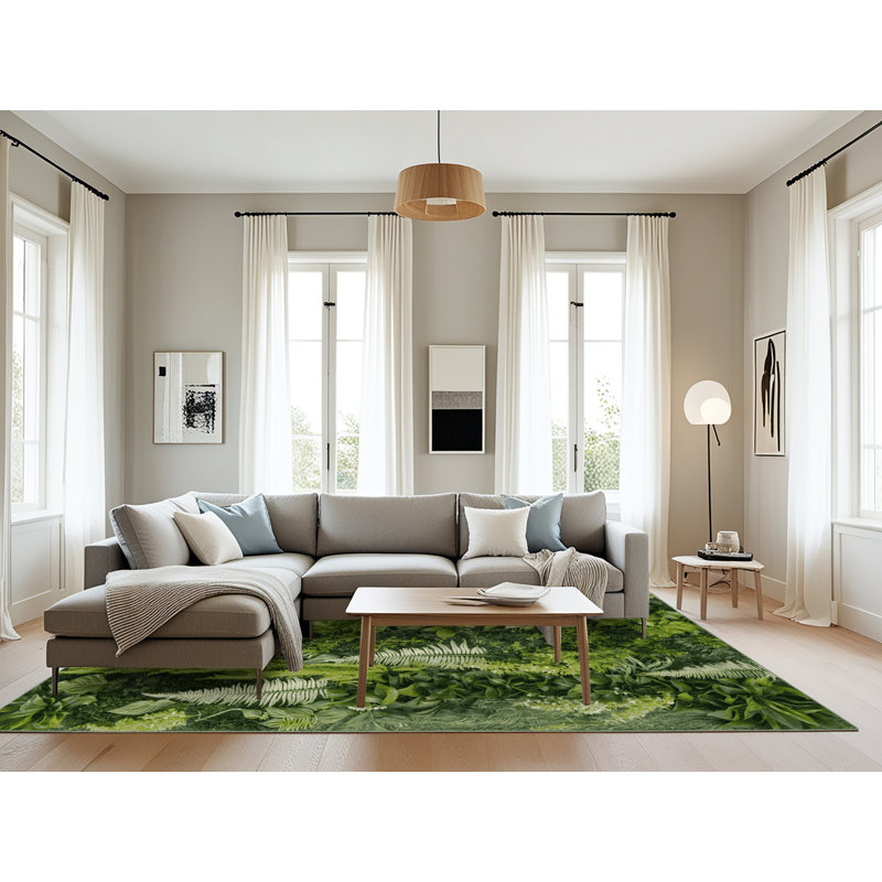 Machine Washable Nature Green Area Rug