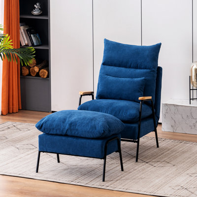 Modern Accent Recliner with Ottoman, Linen Fabric Armchair with Adjustable Backrest and Pillow