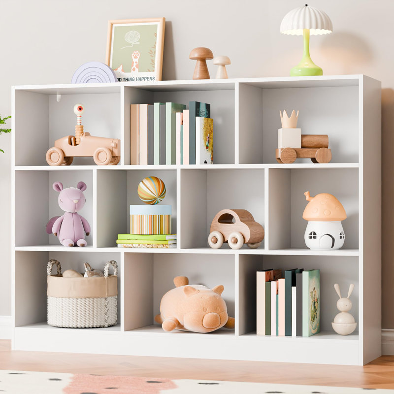 Tablette cubique autoportante horizontale pour chambre à coucher, salon, bureau, White, (3 Shelves) 33.07"H x 43.3"W x 11.6"D